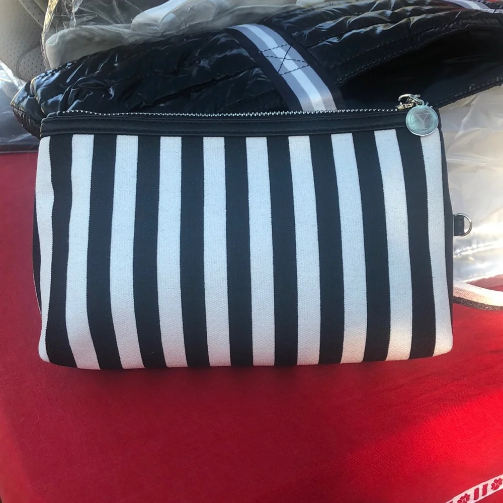 Black and White Striped Cosmetic Bag - Picture 1 of 6